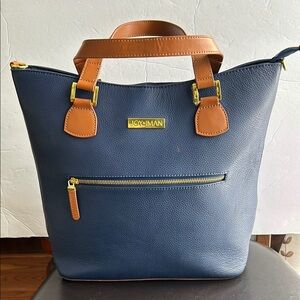 Joy & Iman Alexandria Blue and Brown Women's Tote leather bag